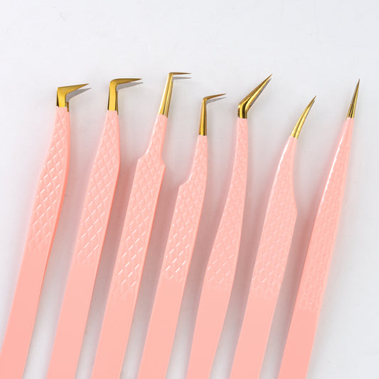Pink Fiber Tip Lash Extension Tweezers