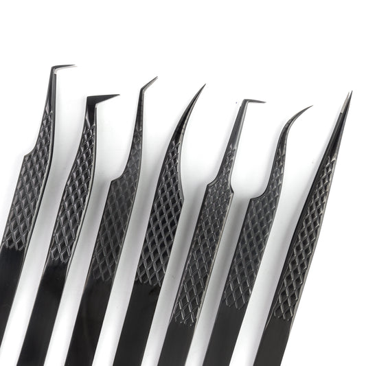 Titanium Black Lash Extension Tweezers Fiber Tip+Non Fiber